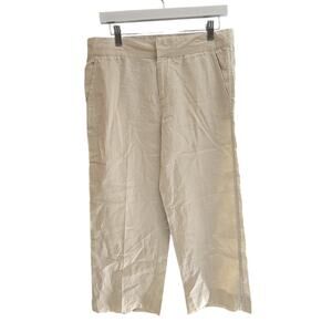 Vtg Old Navy Beige Straight Leg Linen High Rise Summer Cropped Pants Sz Womans 8